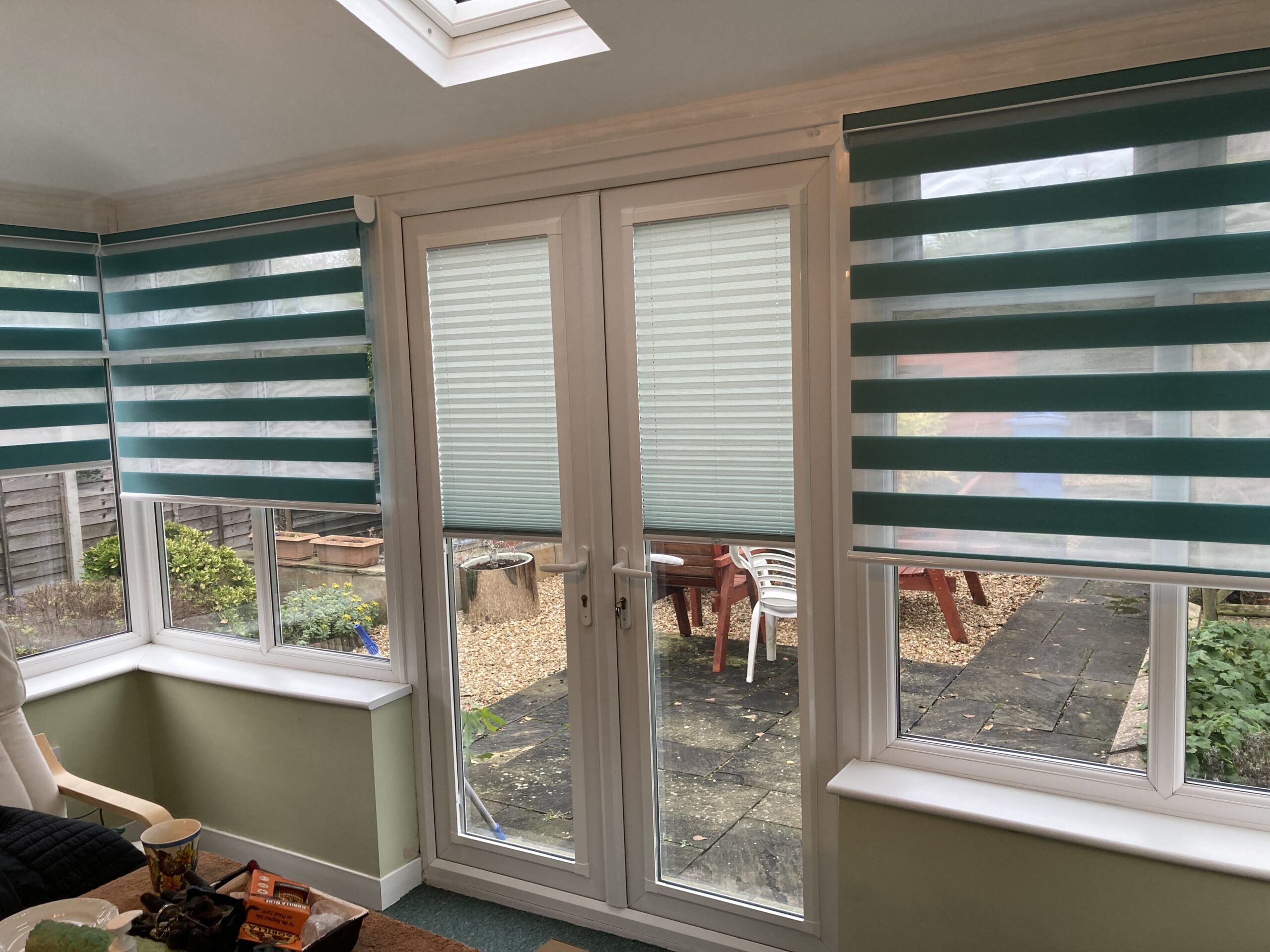 Dual shade blinds for a conservatory